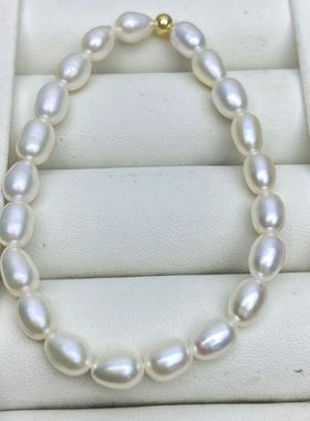 源头工厂淡水小珍珠滴水米型强光5-6mm细微暇简约松紧弹力绳a2748