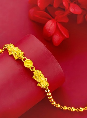 钻石之乡河南柘城河南人工钻石金店同款古法传承财字貔貅手链色貔