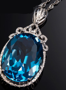 钻石之乡河南商丘金嘉华热卖大裸石瑞士蓝托帕石吊坠 镀925a0003
