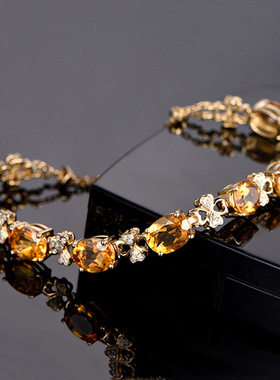 钻石之乡河南商丘热卖四叶草气质小清新黄水晶黄钻手链 欧美a0158