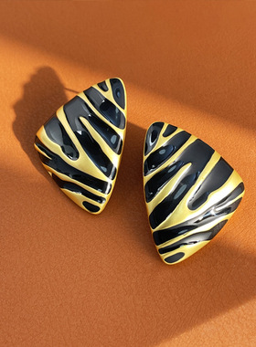 中古耳环黑色系复古轻奢高级感重工耳饰时尚百搭vintage项链a2938