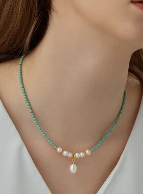 天然淡水珍珠项链饰品蓝色日韩性感锁骨链甜美轻奢百搭小香a2974