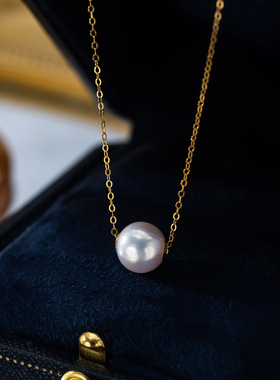 天然淡水珍珠正圆强光基本无暇18k金项链女单颗路路通吊坠锁a2812