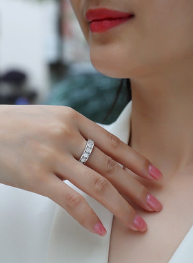 钻石之乡河南人工钻石商丘钻石S925银戒指满钻排戒浑身豪镶Ea2592