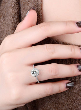 钻石之乡商丘钻石人工钻石一克拉圆形纯银戒指结婚订婚戒指a2570