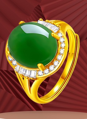 钻石之乡河南柘城河南人工钻石推方钻玉髓戒指 镶玉和田玉戒指 岁