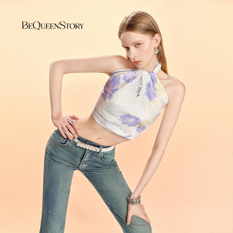 【明星同款】BeQueenStory25新款白花卉真丝印花系脖抹胸丝巾上衣,淘宝优惠券,粉丝福利购,淘宝优惠卷