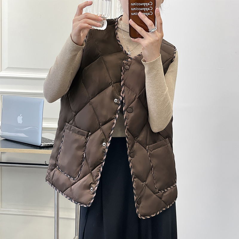 小香风菱形格羽绒棉马甲