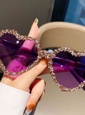 爱心桃心无边框镶碎钻时尚太阳镜派对聚会个性搞怪高级糖果色墨镜