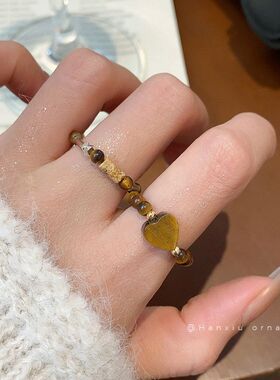 食指虎眼石斑纹民族风百搭戒指