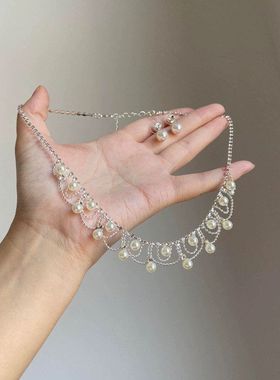 链时尚饰品镶钻珍珠项链高级感锁骨轻奢小众花边百搭流苏吊坠精致