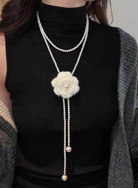 时尚休闲高级感小众珍珠项链饰品气质吊坠串珠百搭花毛衣链针织女