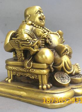 纯铜弥勒佛摆件 笑佛龙椅弥勒佛铜像 招财铜佛像 弥勒佛铜器摆件