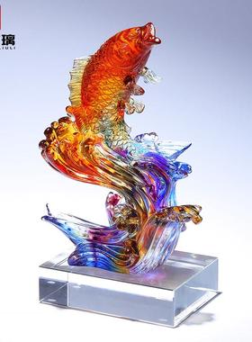 高档琉璃锦鲤鱼摆件升职加薪结婚礼物送新人开 业乔迁客厅酒柜装