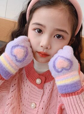 爱心手套儿童冬天女童保暖男童小孩女孩分指五指宝宝秋冬季小学生