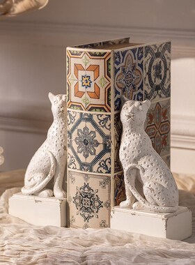 美式复古做旧动物造型书挡摆件办公室树H脂书立橱窗装饰品拍摄道