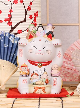 药师窑陶瓷招财猫店铺饭店开业茶台风生水起实用大气贺礼礼包摆件