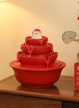 陶瓷风水轮办公室八方来财流水循环水摆件茶室桌面时来运转凤水球