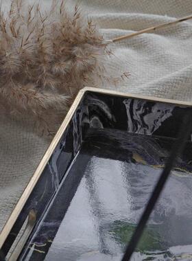 BJ29 轻奢风现代大理石纹装饰收纳托盘家居摆件圆形茶盘摆件