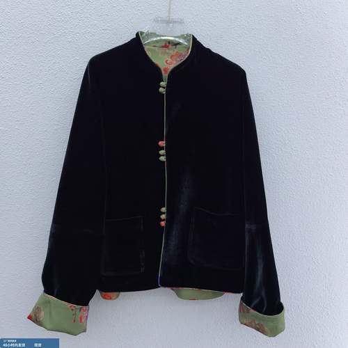 欧洲站2025年秋冬新中式国风丝绒双面穿外套女高级感唐装宽松上衣 - 图1