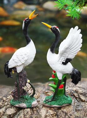 户外庭院假山鱼池装饰仙鹤摆件丹顶鹤白鹭水池喷泉造景雕塑景观