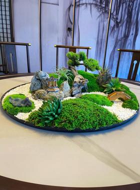 酒店会所圆桌转盘中间摆件圆桌中心摆台餐桌花摆花圆形装饰微景观