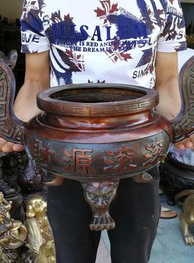 大号纯铜佛光普照财源滚滚香炉双耳鼎炉家居佛堂铜器摆件