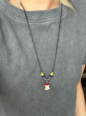 多巴胺苹果核彩色串珠黑绳可调节项链y2k复古小众百搭韩系ins童趣