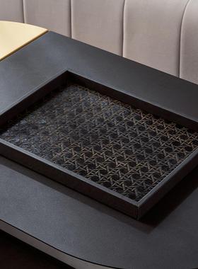 家居高级感意式轻奢风摆件客厅茶几软装饰品长正方形马毛大托 托