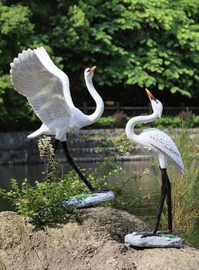 户外彷真仙鹤玻璃钢雕塑花园景观水池假山庭院装饰丹顶鹤白鹭摆件
