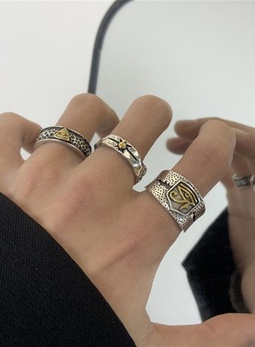 极速复古单d身戒指男潮ins小众个性做旧男生中指食指环开口可调节