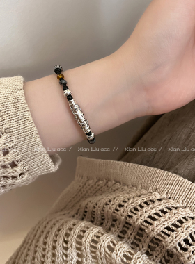 极速藏式c转运天珠项链女款新中式民族风黑色编织绳串珠锁骨链配