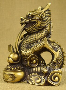 新品纯铜龙摆件大号p聚宝盆龙龙黄铜仿古铸造精致龙风水摆件