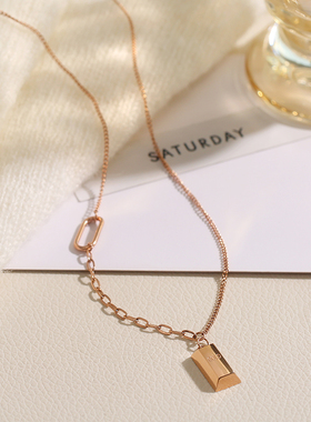 极速钛钢项链女不掉色防过敏玫瑰金简约小金条吊S坠锁骨链网红爆