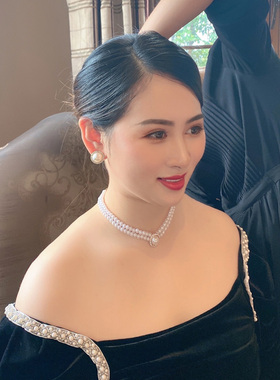 极速领证拍照道具珍珠项链u颈链新娘婚纱饰品女旗袍锁骨链耳环宴