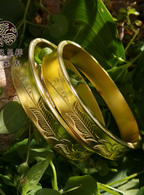 极速纯手工纯黄i铜紫铜手镯实心加厚镯子手圈凹面光面雕花心包邮