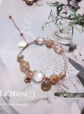 极速招财金猪潘家锦鲤旺转运祈福气白月光石L金发黃晶14K手串链镯