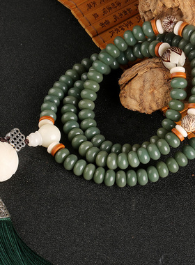 极速天然b绿皮风化绿色阴皮菩提根手串108颗天然白玉菩提子项链佛