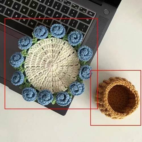 手工编织毛线diy玫瑰花束迷你毯子材料包钩针创意礼物杯垫非成品 - 图0