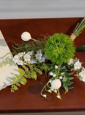 高级感仿真绿毛球花束森系装饰