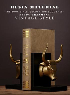 创意简欧金色牛头书立书靠书夹树脂书档家居饰品室内书房装饰摆件