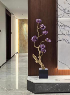入户玄关水晶发财树大摆件高级感客厅电视柜轻奢竖高上档次工艺礼