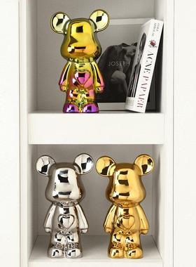 轻奢暴力熊摆件家居客厅电视柜酒柜陶瓷卡通爱心熊公仔软装饰品