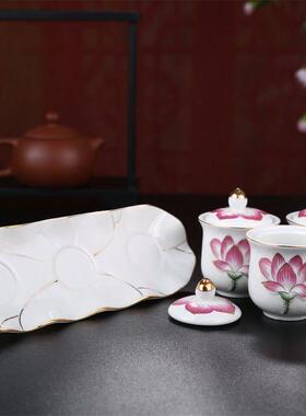 陶瓷圣水杯三联供供水杯供佛杯家用佛前供奉莲花供杯敬佛杯