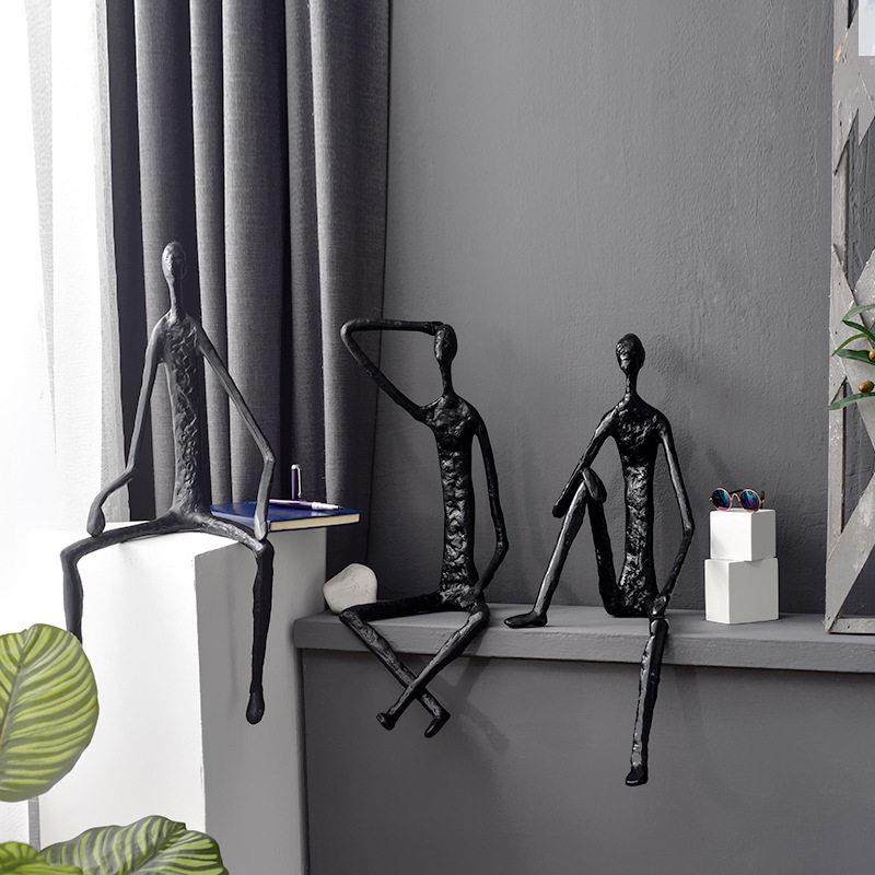 现代抽象铸铁黑人雕塑吊脚坐姿人物摆件客厅电视柜家居创意工艺品,淘宝优惠券,粉丝福利购,淘宝优惠卷