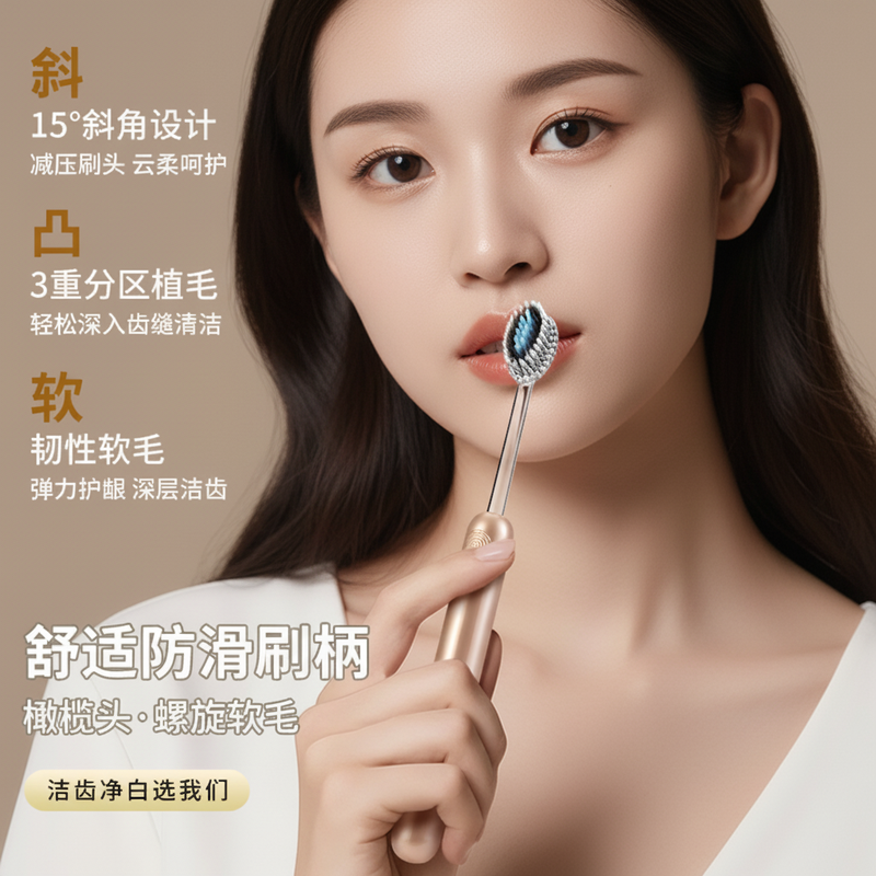 【新款罗马柱山型凸面牙刷】橄榄头刷头软毛高奢洁齿护龈家用清洁,淘宝优惠券,粉丝福利购,淘宝优惠卷