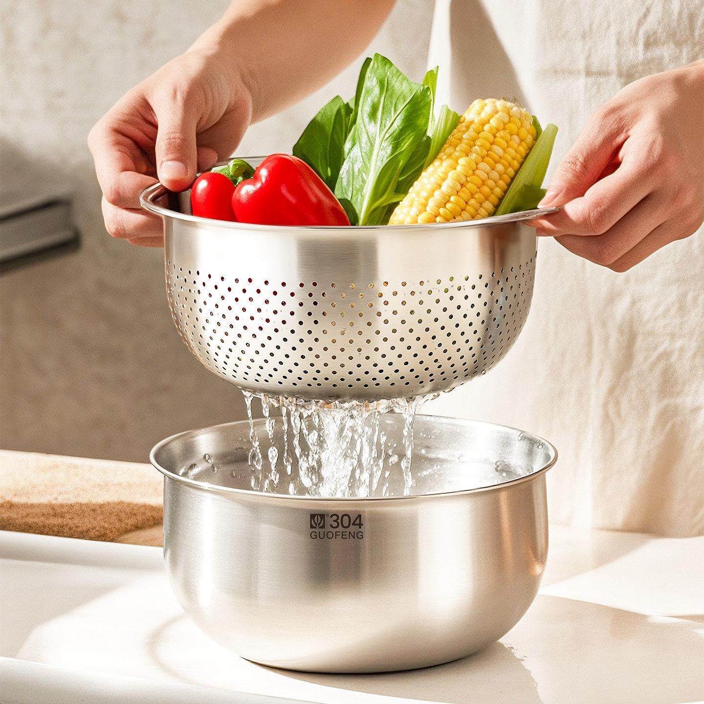 304食用级不锈钢洗菜盆厨房洗米滤水篮加厚漏盆子过滤网筛沥水篮,淘宝优惠券,粉丝福利购,淘宝优惠卷