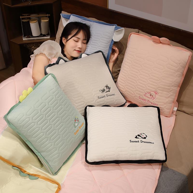 冰丝抱枕被子两用午睡枕头空调被汽车载靠枕办公室折叠毯二合一夏 - 图1