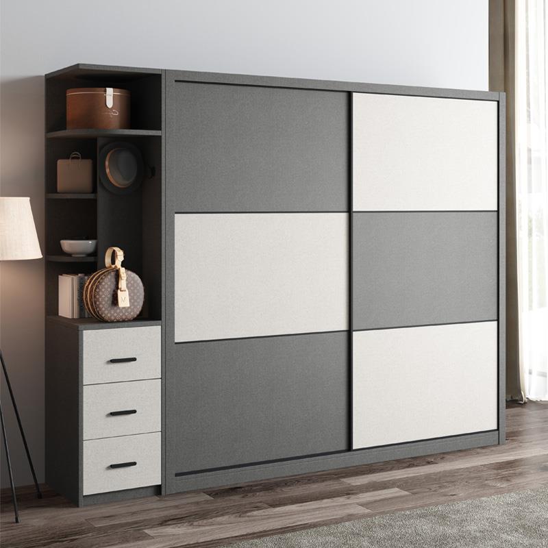 北欧推拉门衣柜简约现代组装家用卧室移门衣橱全实木多层板收纳柜 - 图1