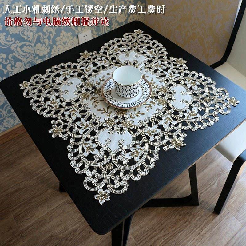 餐桌布刺绣镂空布艺欧式茶几巾多用盖巾微波炉床头柜盖布方几桌布,淘宝优惠券,粉丝福利购,淘宝优惠卷